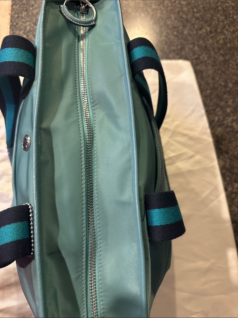 Coach Ellis Teal and Navy Nylon Tote CA208 - Picture 5 of 16